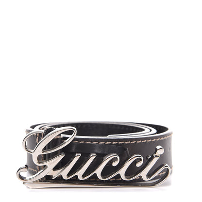 Gucci Calfskin Script Belt 80 32 Dark Brown 1 of 6