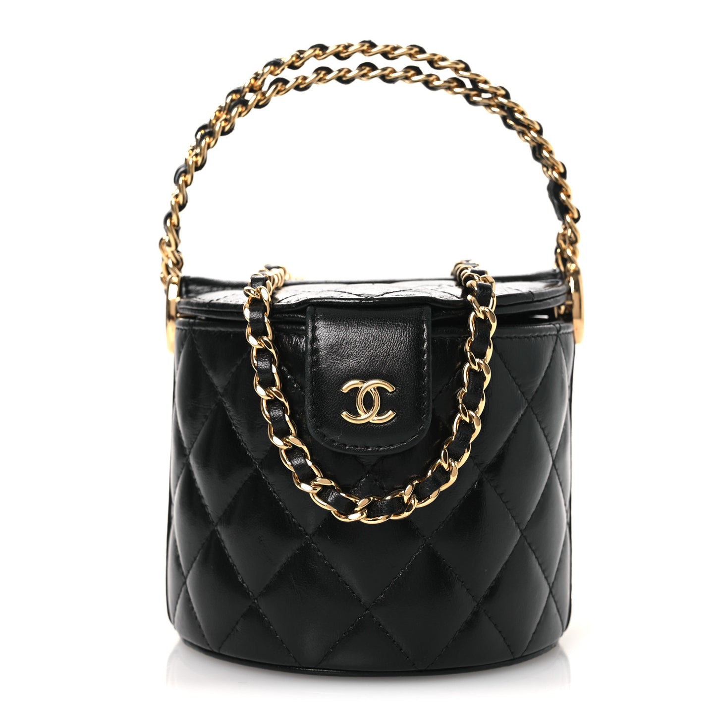 Lambskin Quilted Chain Top Handle Vanity With Chain  Black