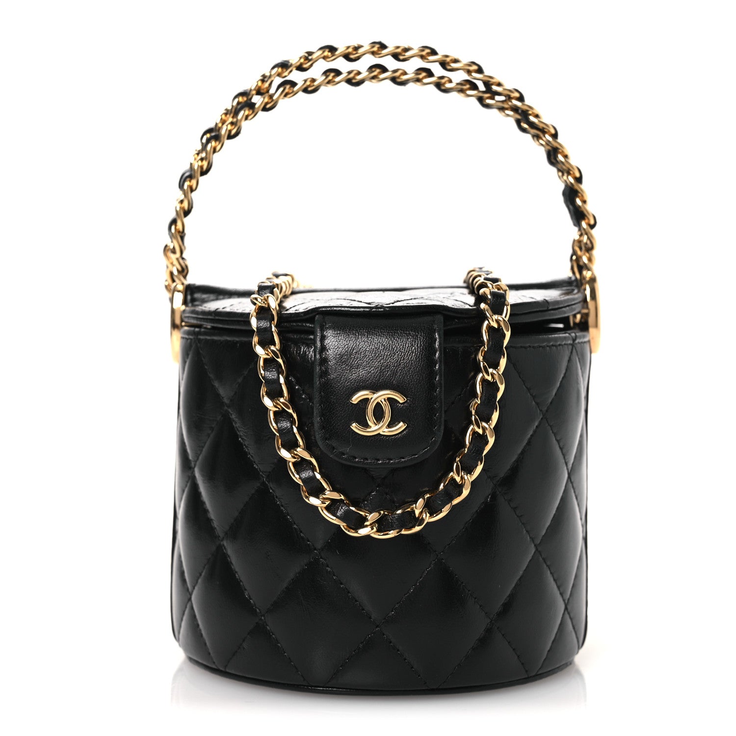 Chanel Lambskin Quilted Chain Top Handle Vanity With Chain  Black 1 of 10