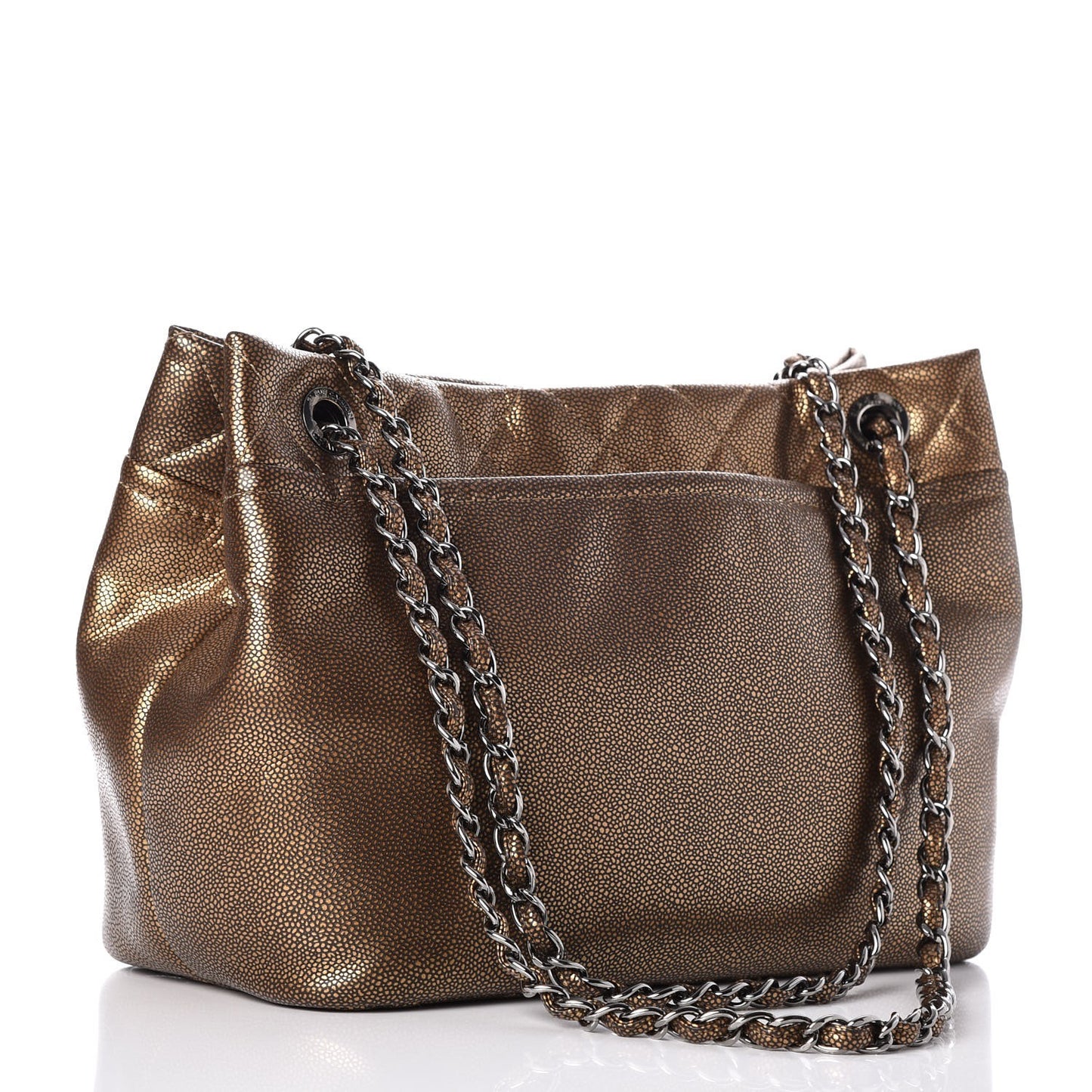 Metallic Caviar Quilted Large Timeless CC Soft Tote Bronze