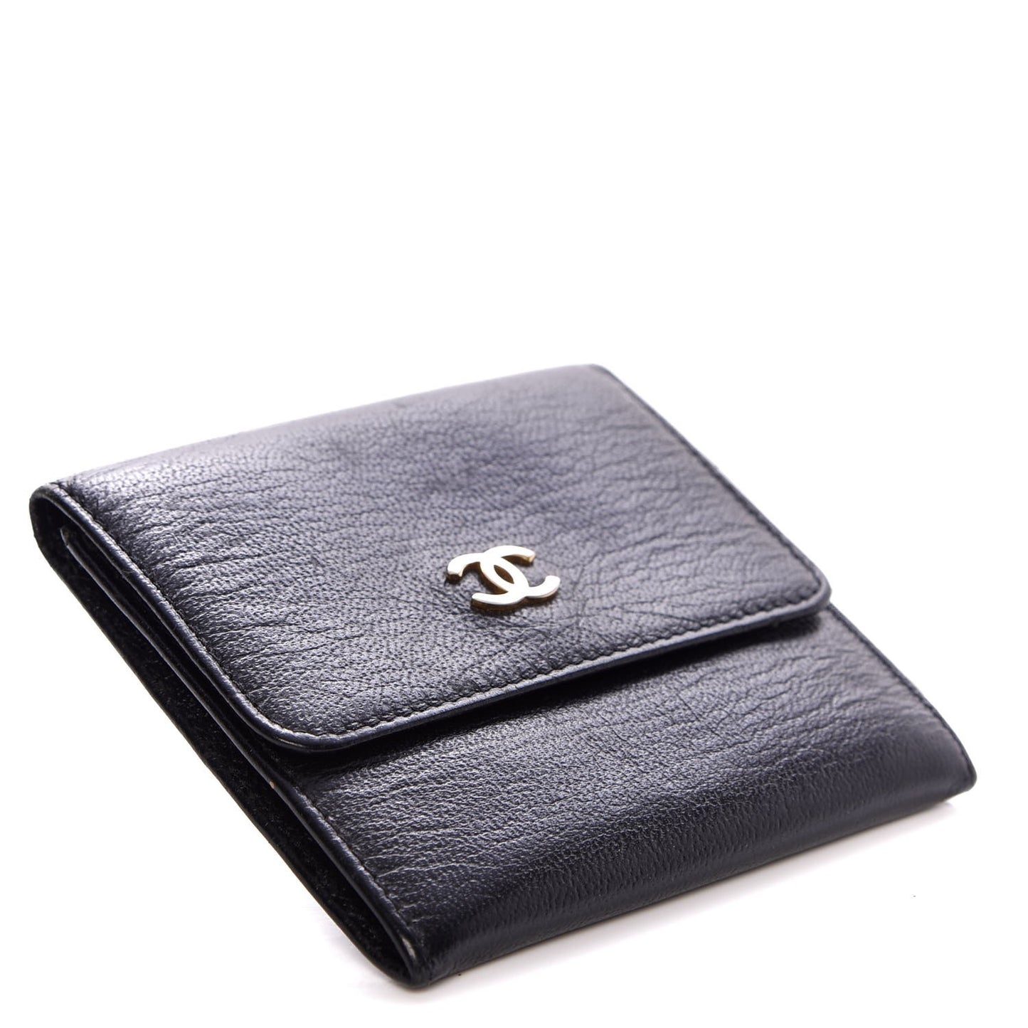 Goatskin Compact CC Flap Wallet Black