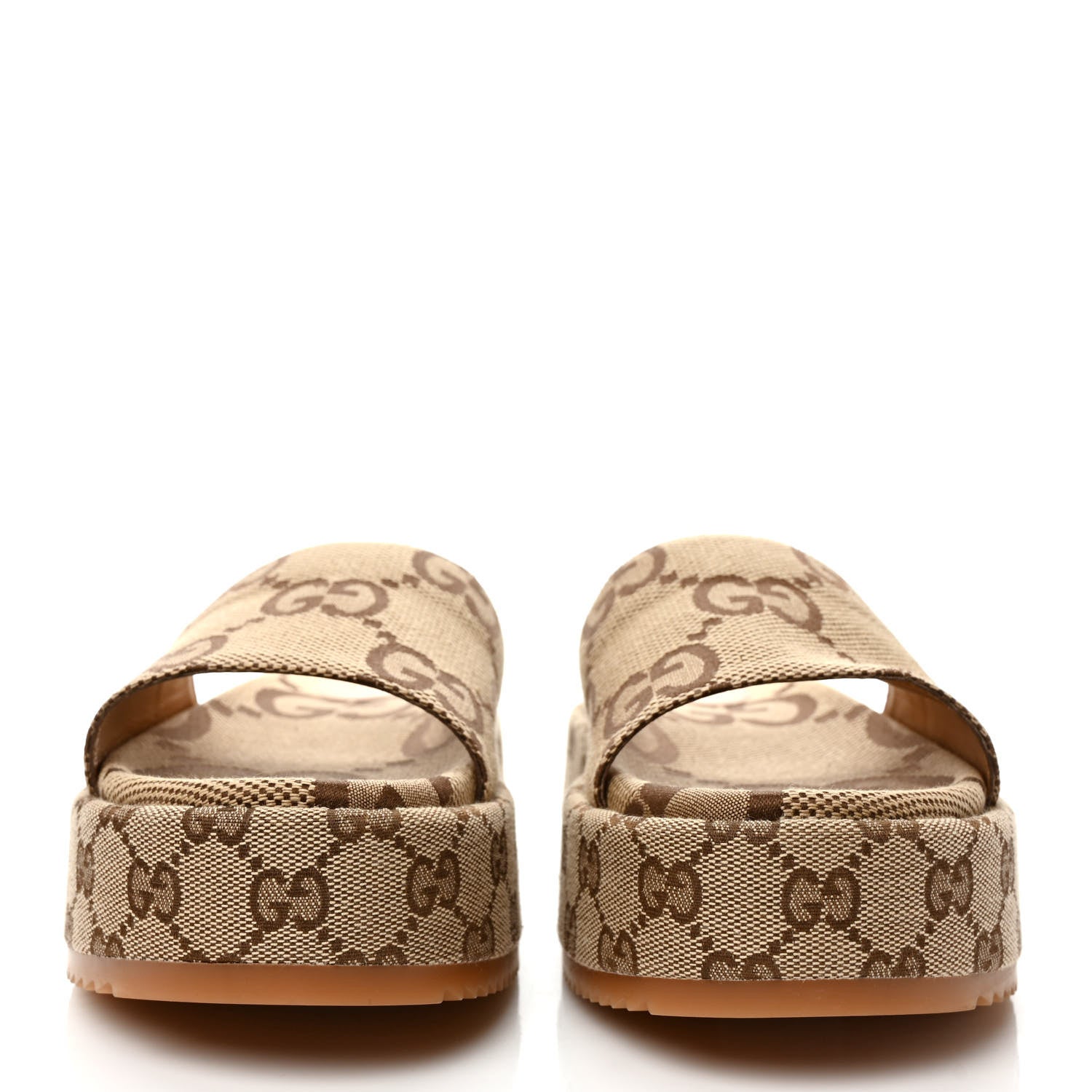 Gucci Monogram Maxi GG Angelina Platform 55mm Slide Sandals 40 Camel Ebony 2 of 8