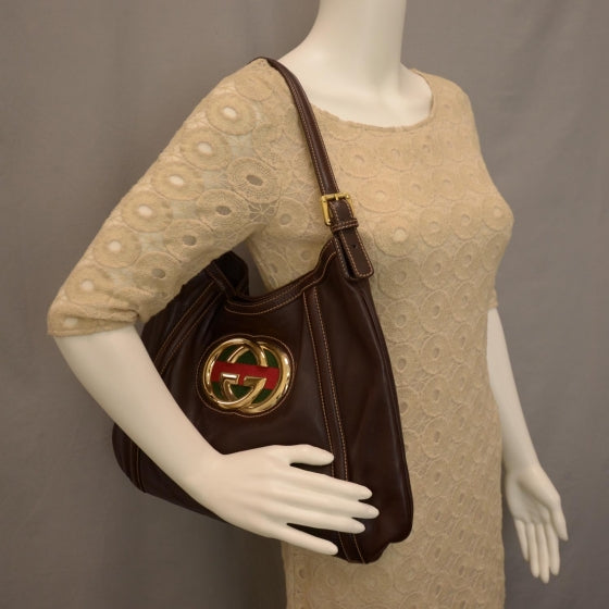 Gucci Leather Britt Tote Dark Brown 2 of 7