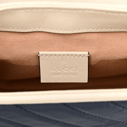 Gucci Vintage Effect Calfskin Matelasse Diagonal Mini Torchon GG Marmont Top Handle Shoulder Bag Blue Agata Mystic White 6 of 10