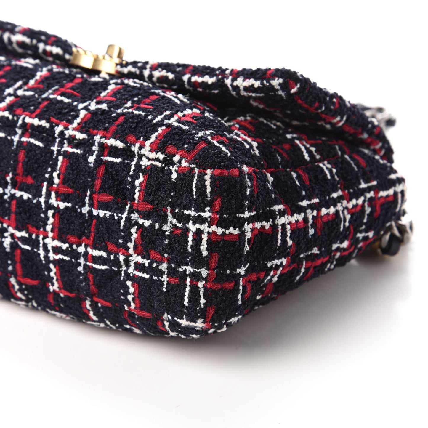 Tweed Quilted Large Chanel 19 Flap Navy Blue White Red