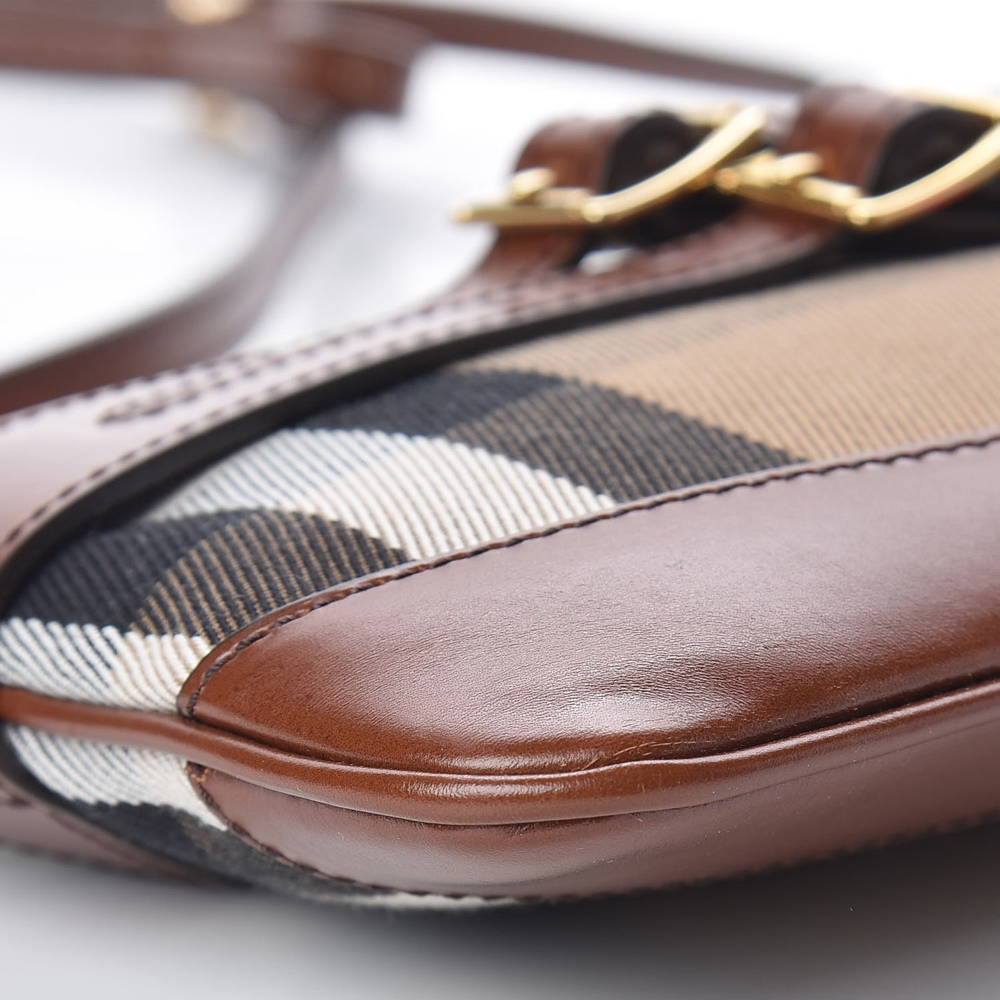 House Check Bridle Calfskin Peyton Crossbody Tan