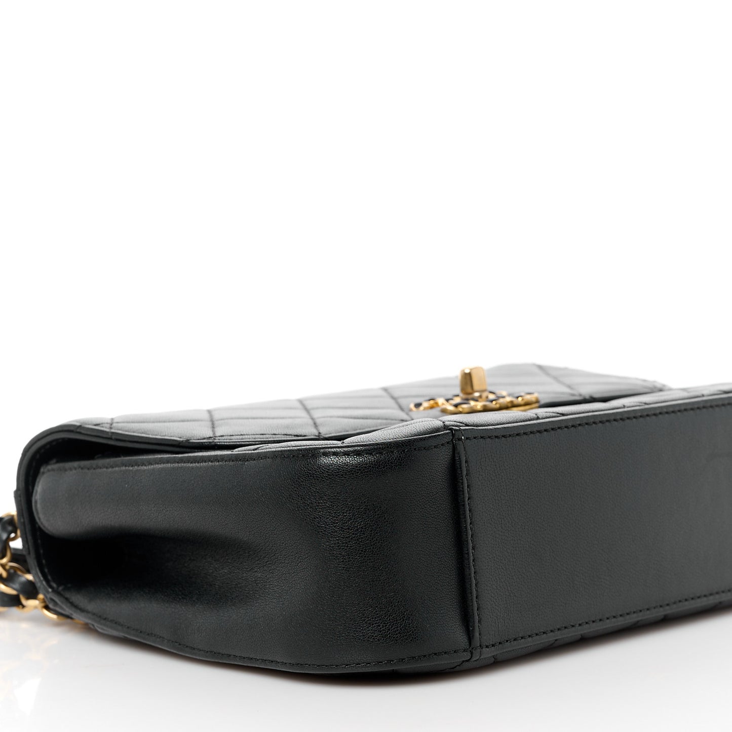 Lambskin Quilted Chain Infinity Top Handle Flap Black
