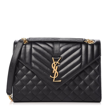 Saint Laurent Grain De Poudre Textured Mixed Matelasse Triquilt Medium Monogram Satchel Black 1 of 11