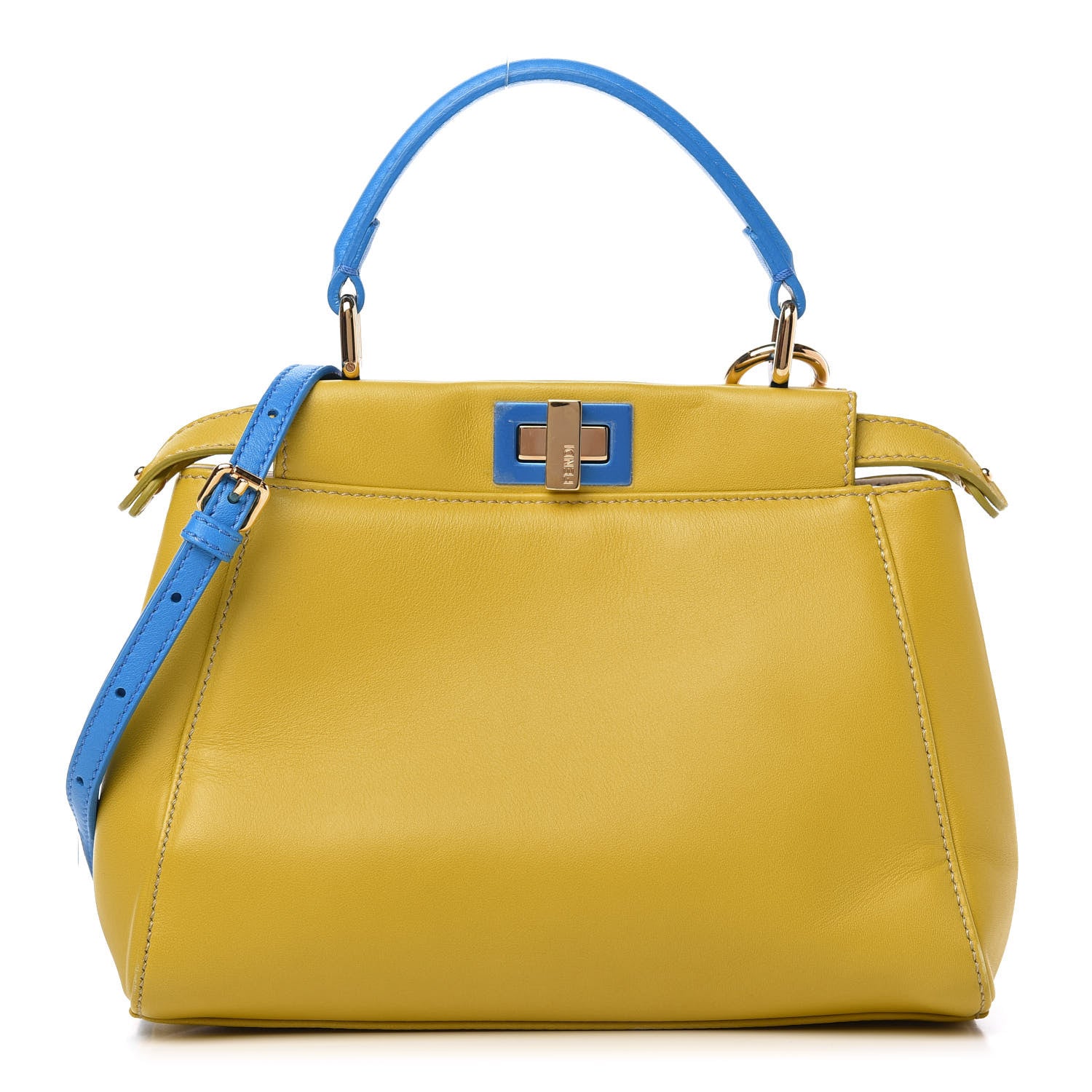 Fendi Nappa Colorblock Mini Peekaboo Iconic Satchel Lime Blue Royal Latte 1 of 9