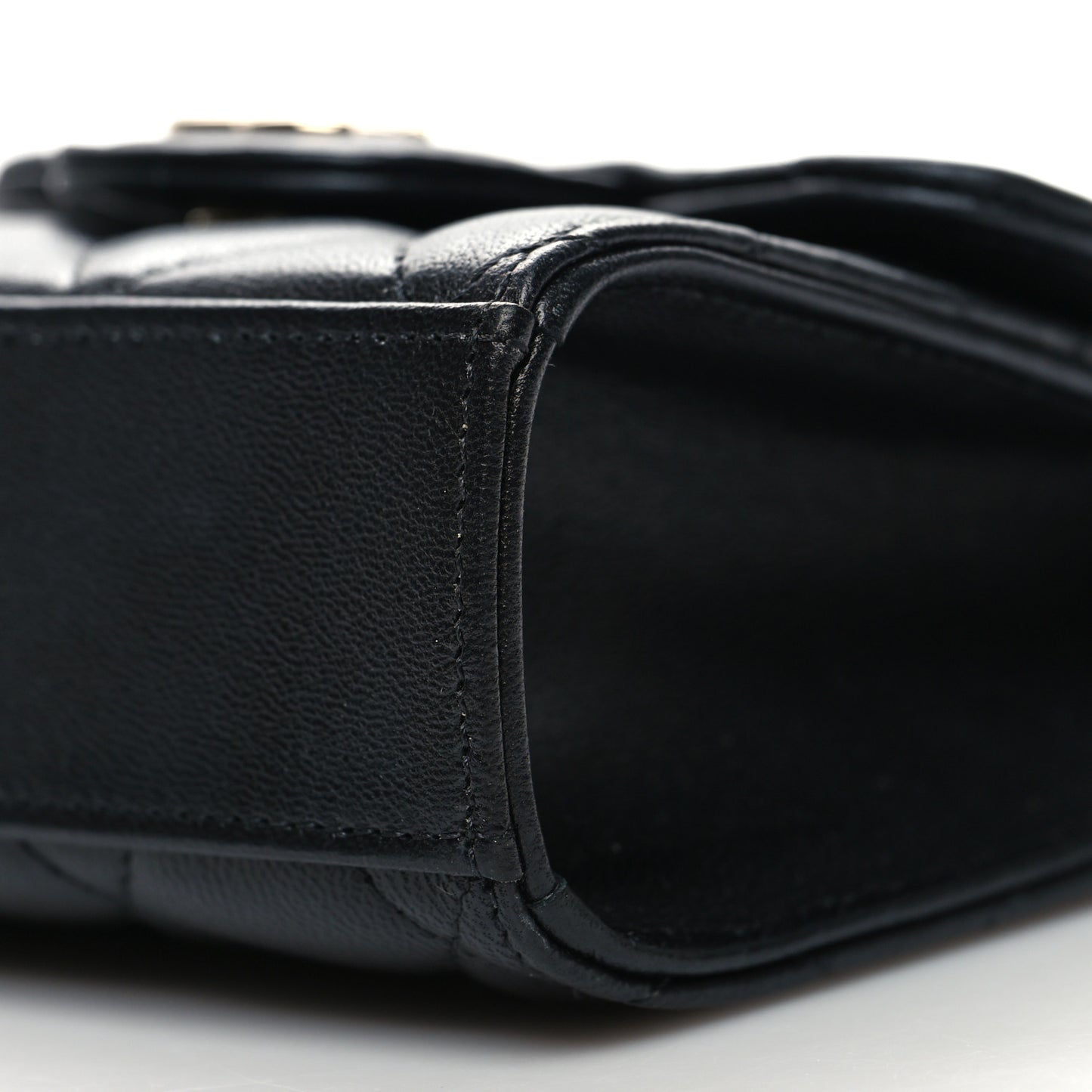 Lambskin Quilted Top Handle Flap Clutch With Chain Black