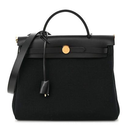 Hermes Military Toile Vache Hunter Herbag Zip PM 31 Black 3 of 12