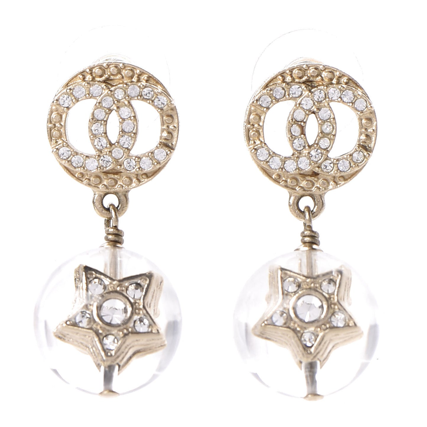 Resin Crystal CC Star Earrings Gold