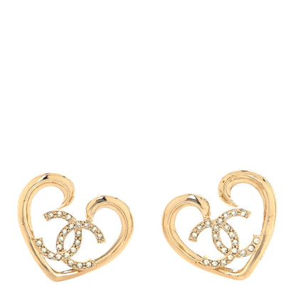 Chanel Metal Crystal CC Logo Heart Earrings Gold 1 of 5