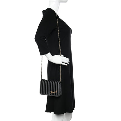 Chanel Iridescent Calfskin Velvet Stripe Wallet On Chain WOC Charcoal 2 of 12
