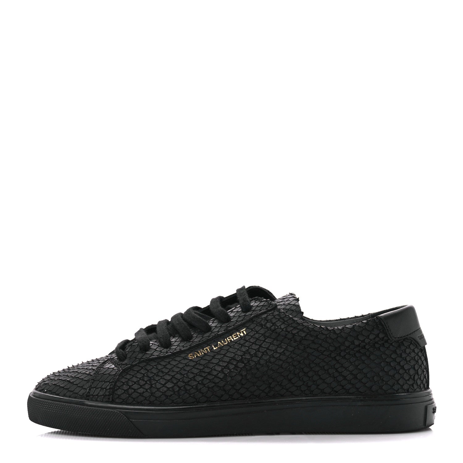 Saint Laurent Calfskin Python Effect Andy Low Top Sneakers 37.5 Black 1 of 9