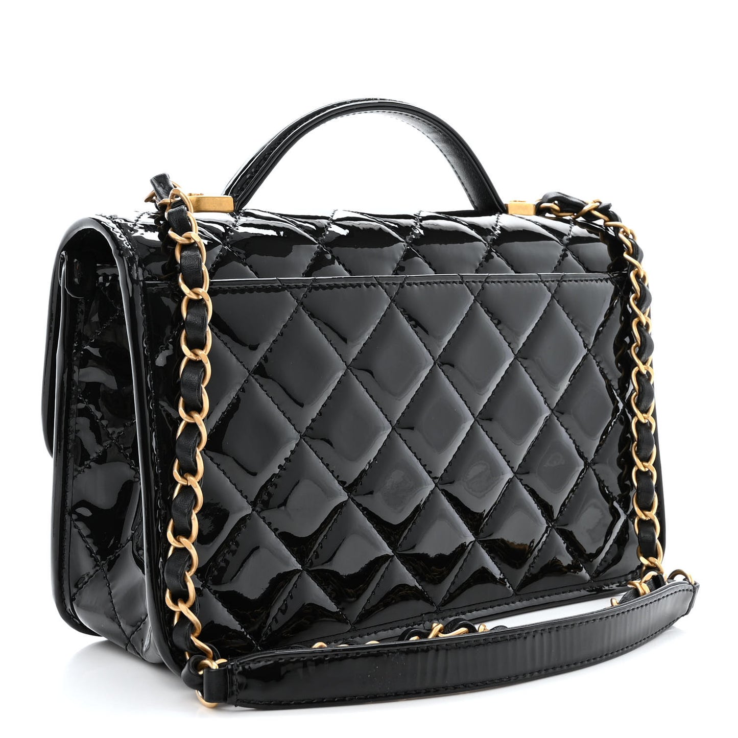 Patent Quilted Small School Memory Top Handle Flap Black