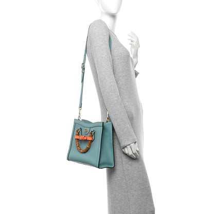 Gucci Wonka Grain Calfskin Small Diana Tote Bag Dusty Azure Orange Fluo 2 of 14