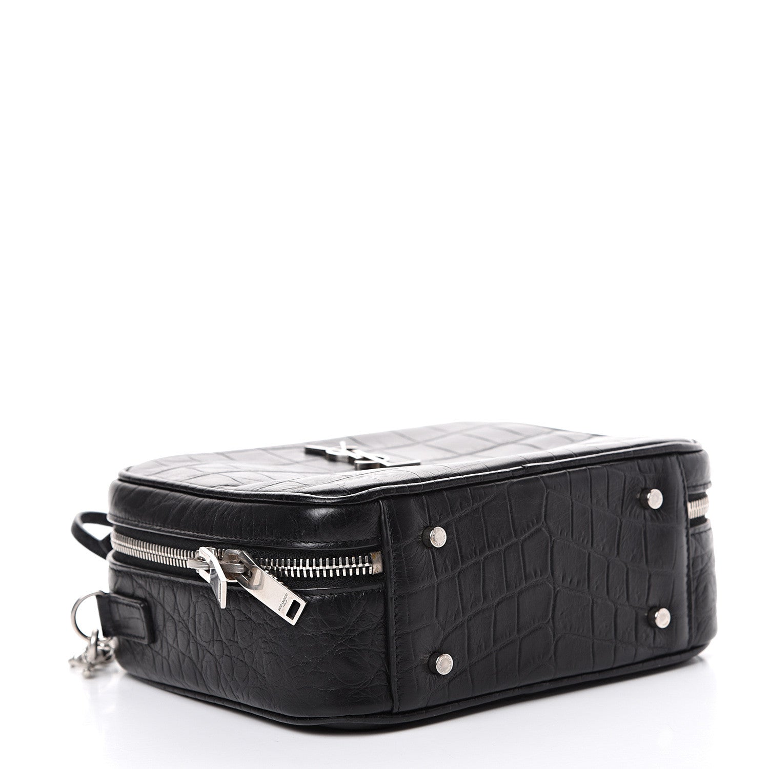 Saint Laurent Calfskin Crocodile Embossed Monogram Lunch Box Bag Black 3 of 15