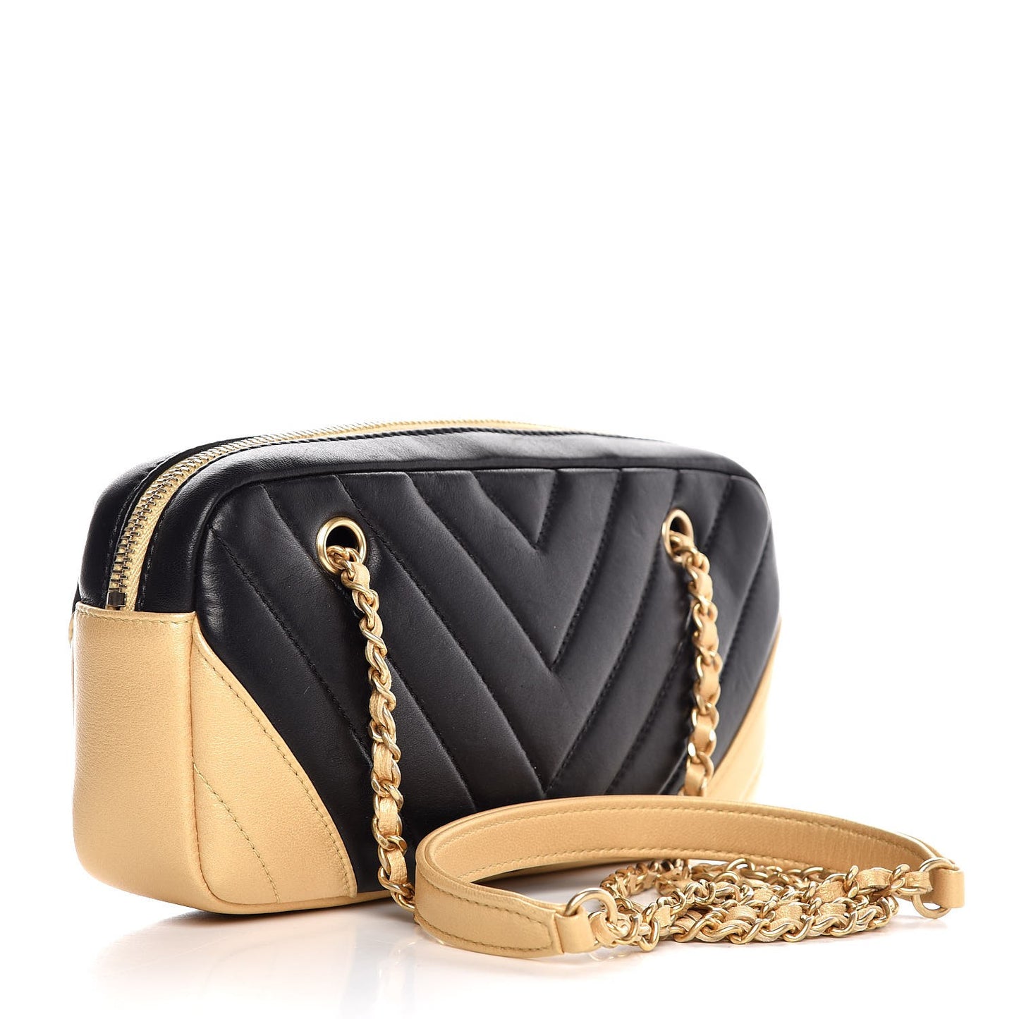 Lambskin Sheepskin Chevron Camera Case Black Gold