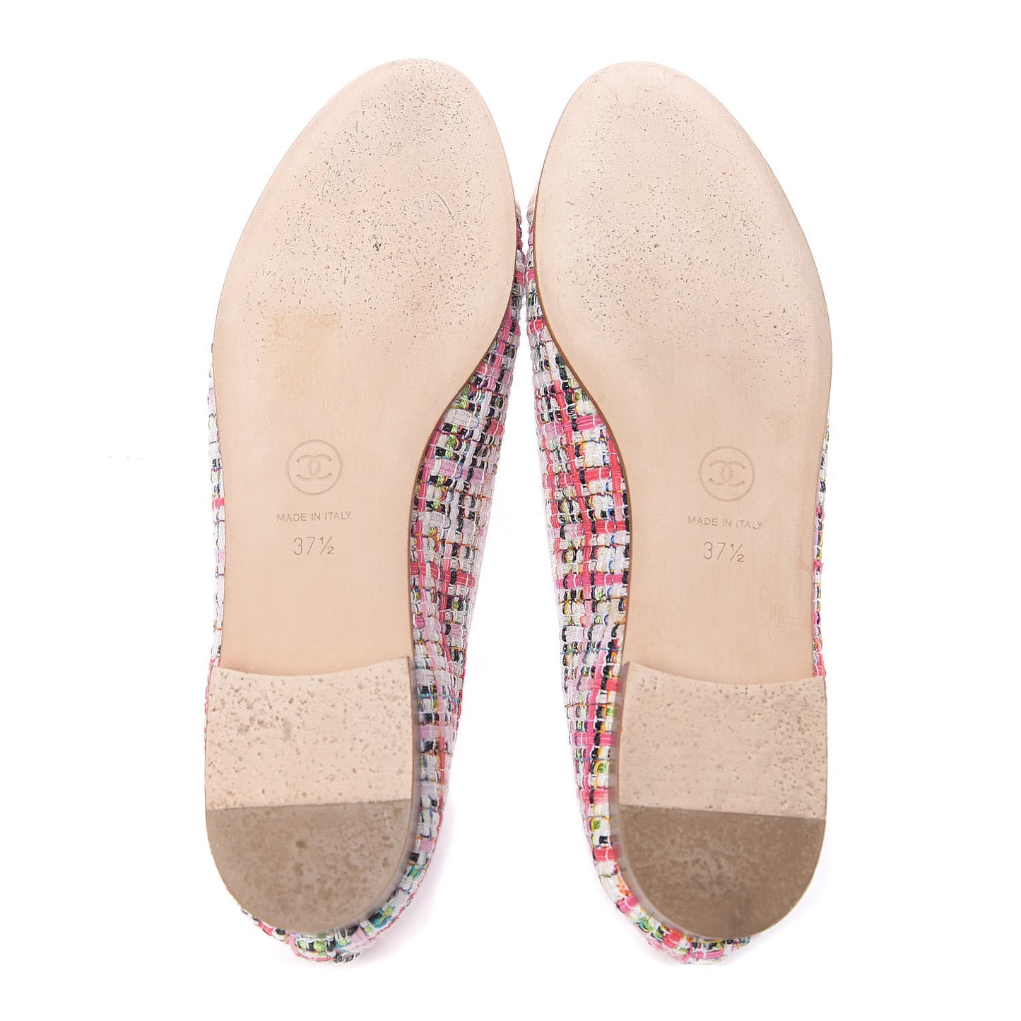 Tweed Calfskin Cap Toe Ballerina Flats 37.5 Pink