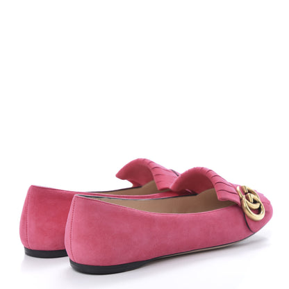 Gucci Kid Scamosciato GG Marmont Fringe Flats 37 Hot Pink 4 of 10