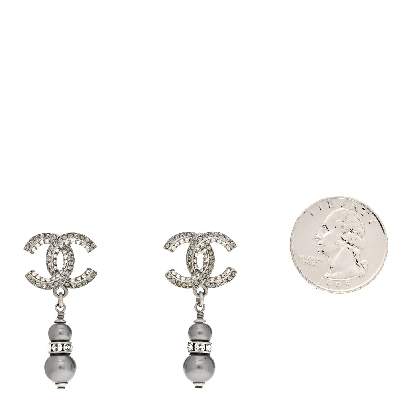 Crystal Pearl CC Drop Earrings Silver Grey