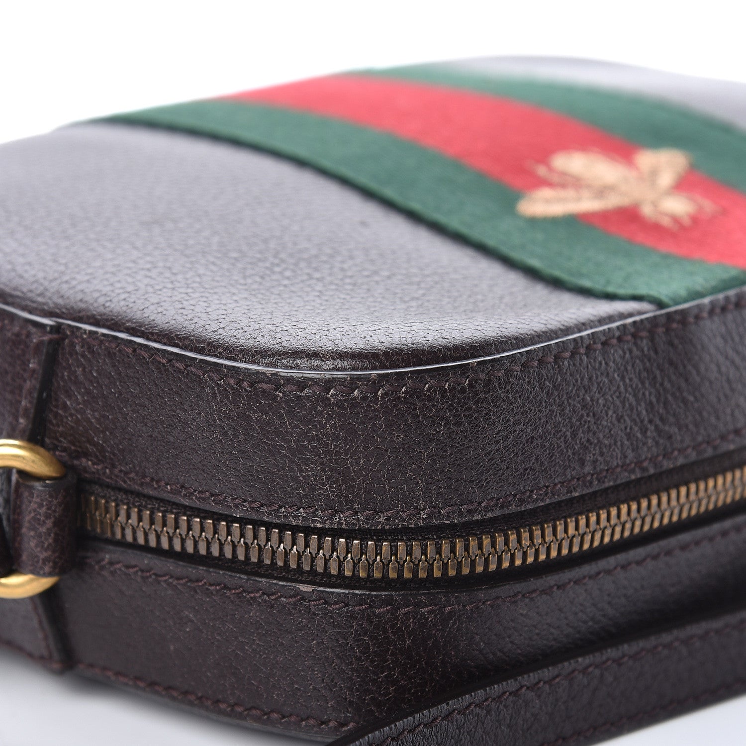 Gucci Textured Calfskin Web Small Webby Bee Shoulder Bag Brown Coffee 14 of 24