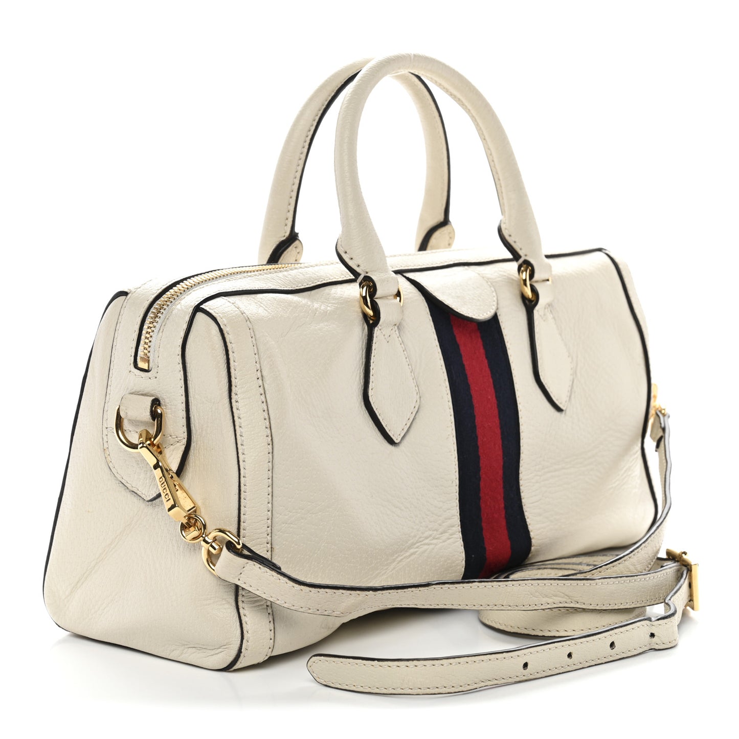 Textured Dollar Calfskin Web Medium Ophidia Boston White