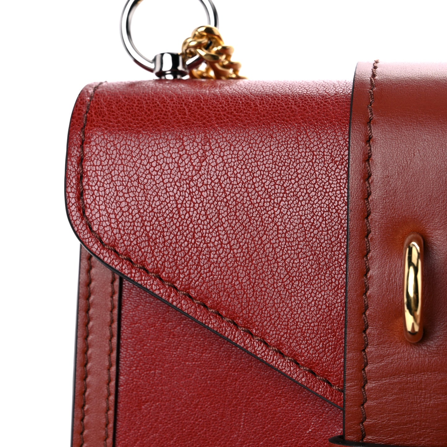 Shiny Goatskin Calfskin Mini Aby Chain Shoulder Bag Sepia Brown