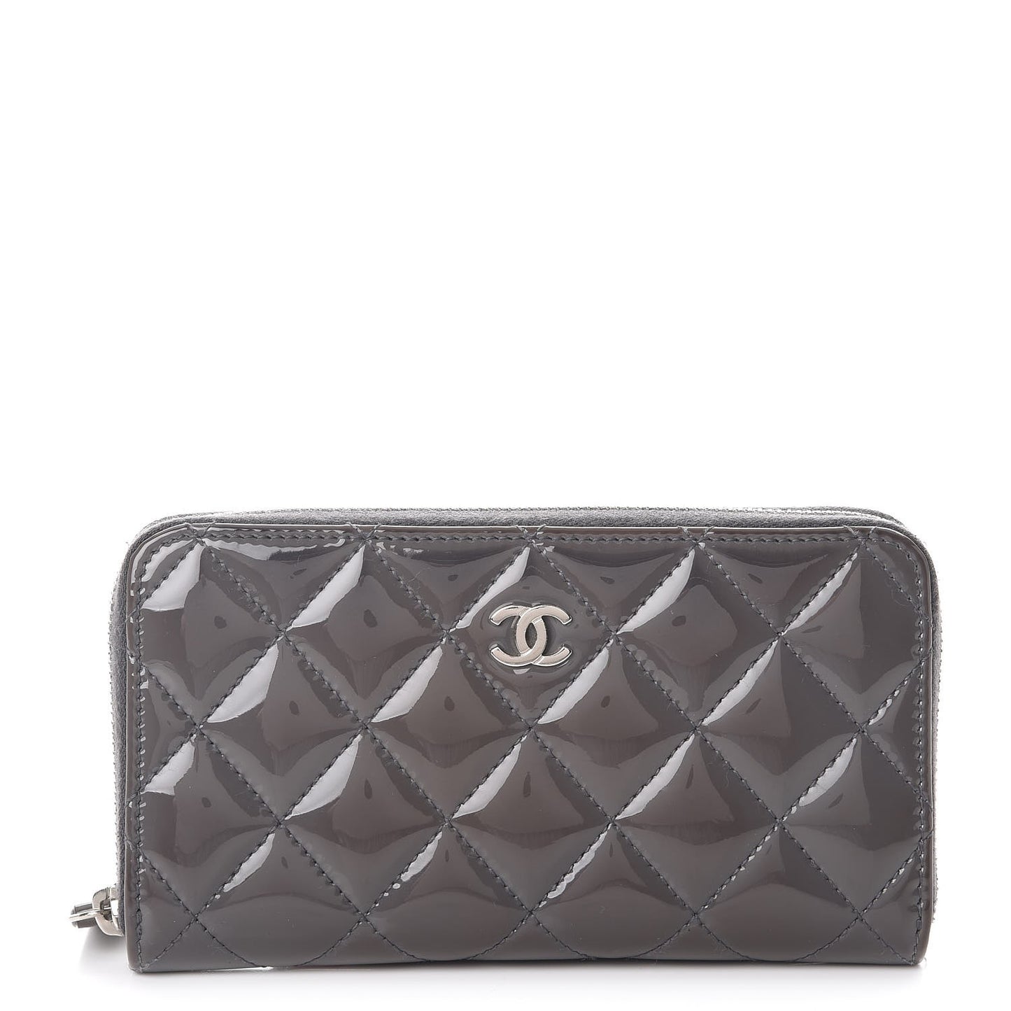 Patent Quilted Small Zip Around Wallet Grey