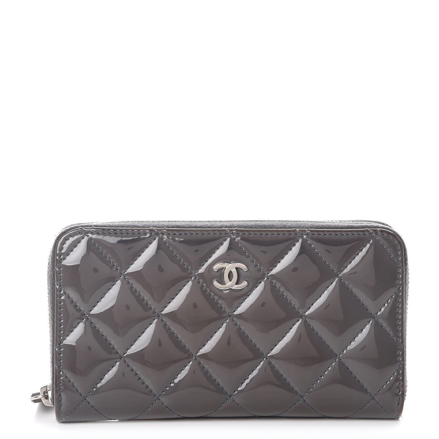 Chanel Patent Quilted Small Zip Around Wallet Grey 1 of 12