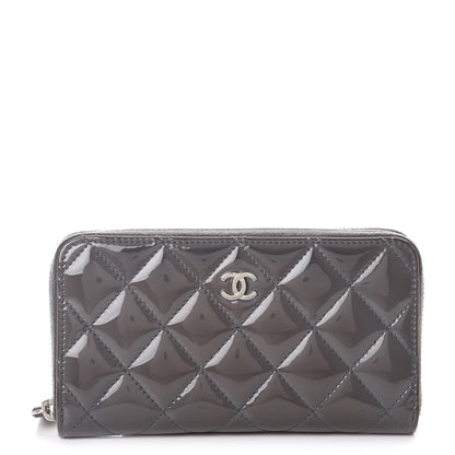 Chanel Patent Quilted Small Zip Around Wallet Grey 1 of 12