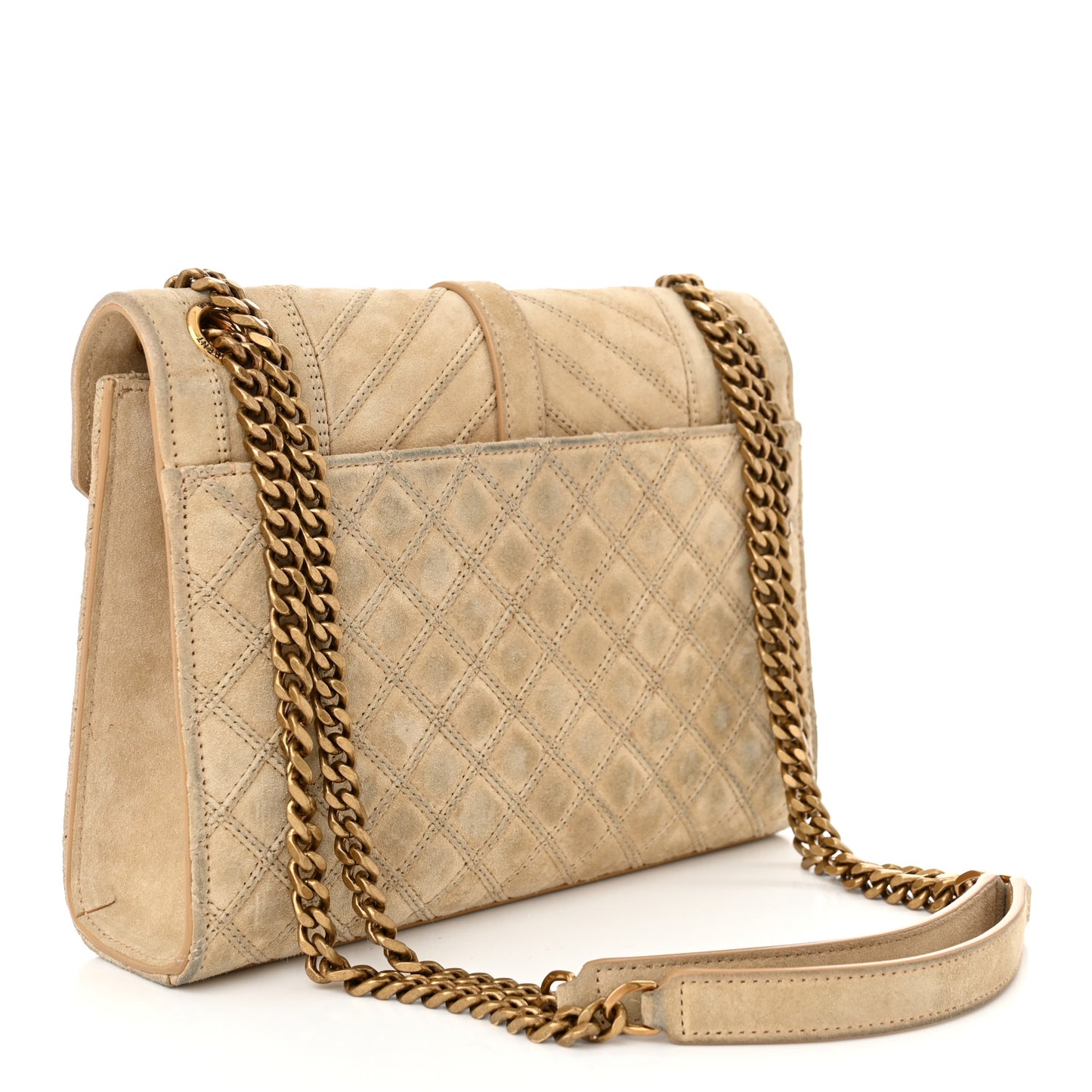 Suede Mixed Matelasse Triquilt Medium Monogram Envelope Satchel Sea Salt