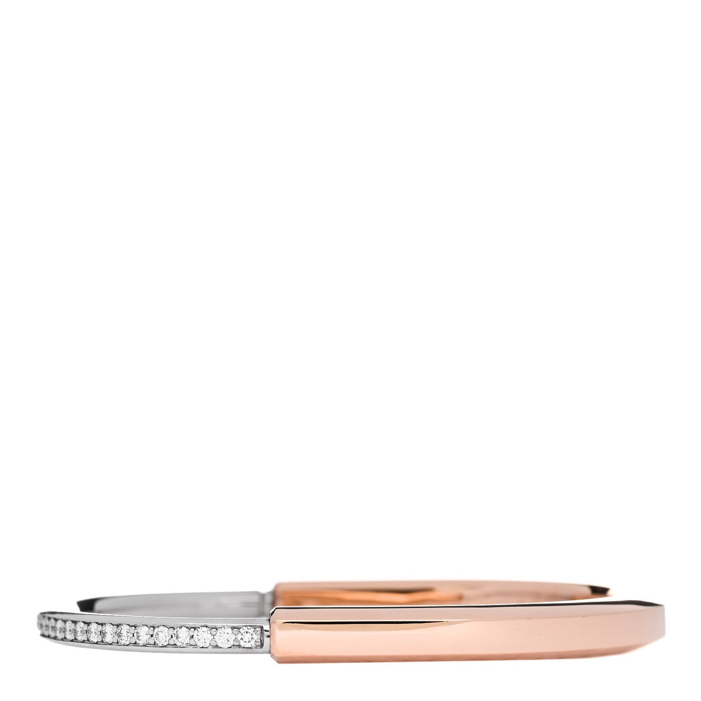 18K Rose White Gold Diamond Tiffany Lock Half Pave Bangle Bracelet