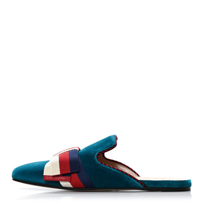 Gucci Softy Velvet Sylvie Bow Slippers 39 Pavone 1 of 7