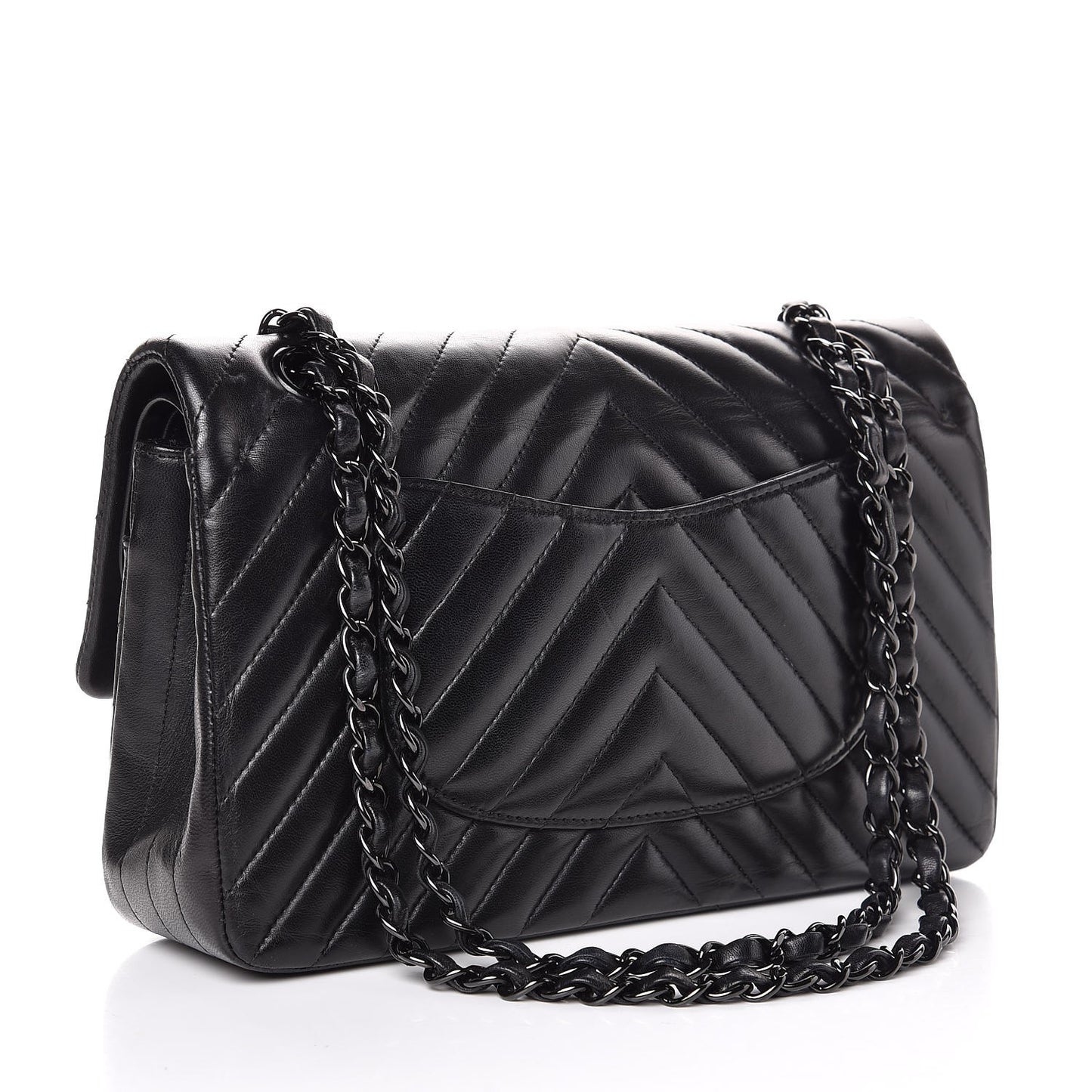 Lambskin Chevron Quilted Medium Double Flap So Black