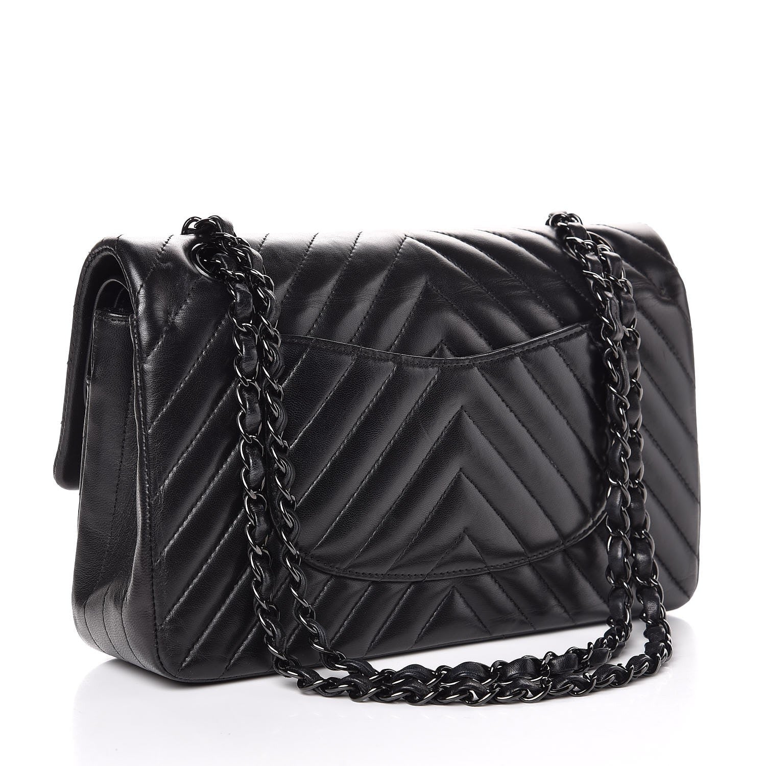 Chanel Lambskin Chevron Quilted Medium Double Flap So Black 3 of 10