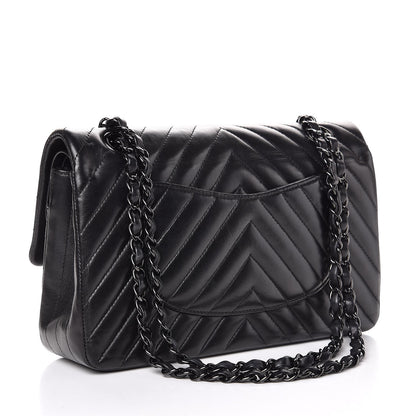 Chanel Lambskin Chevron Quilted Medium Double Flap So Black 3 of 10