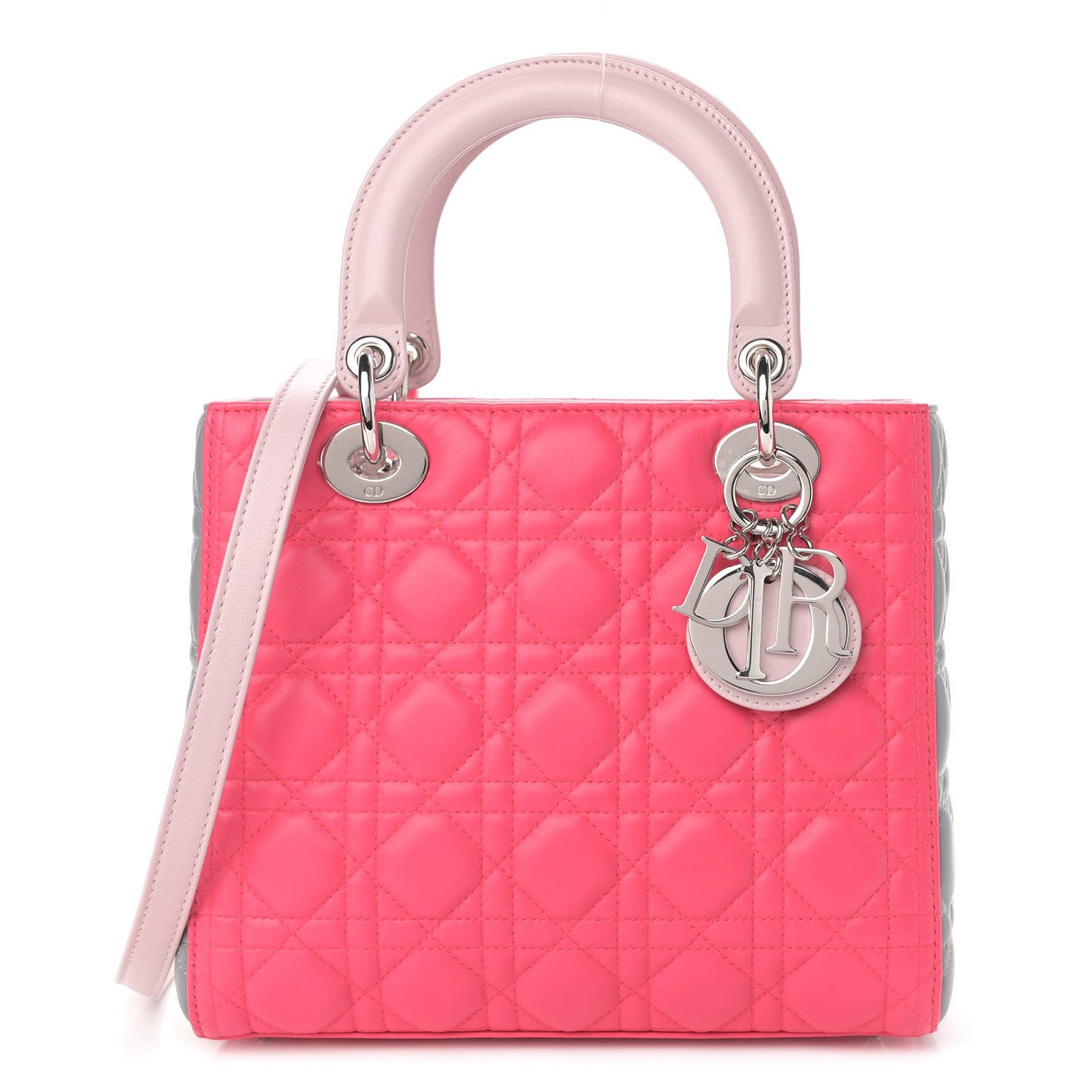 Lambskin Cannage Medium Tri-Color Lady Dior Fuchsia