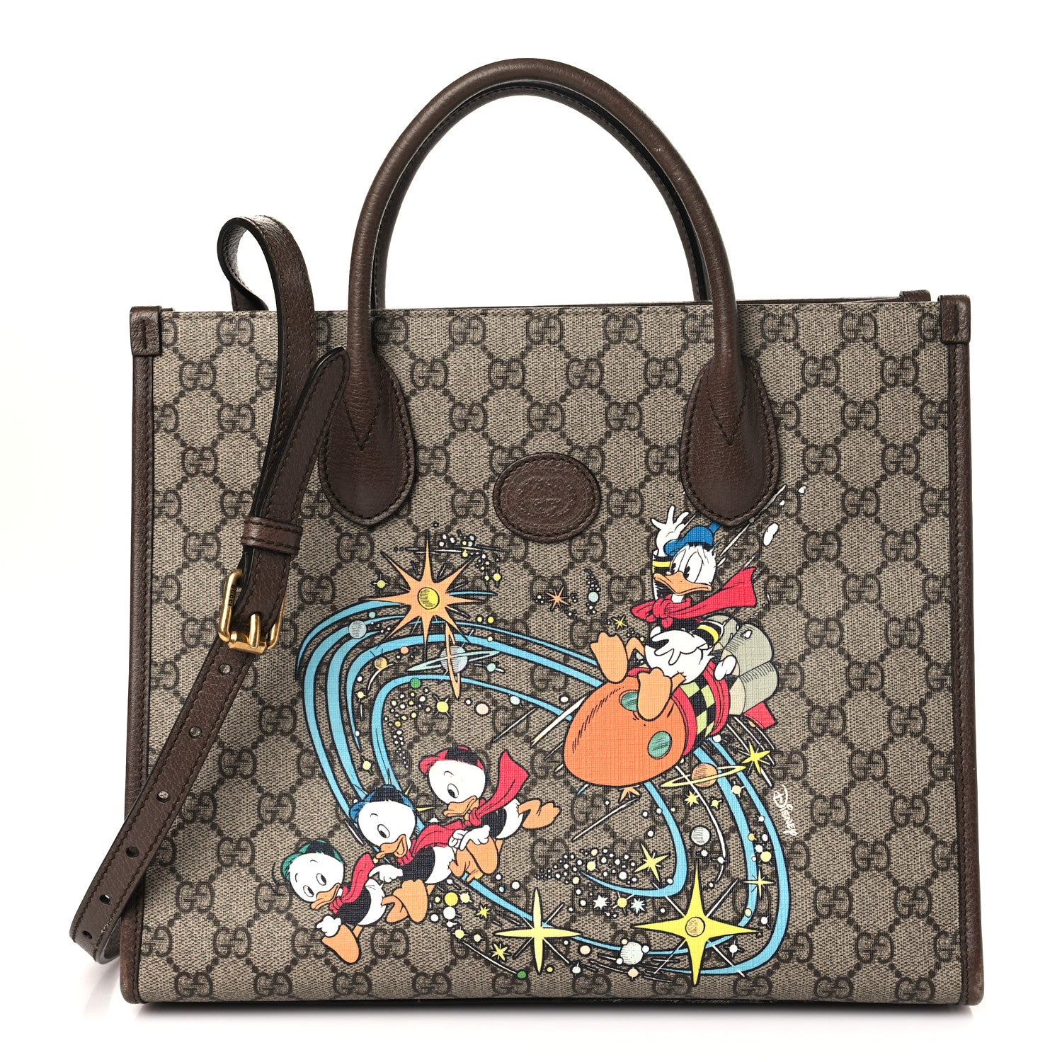 Gucci X DISNEY GG Supreme Monogram Donald Duck Retro Interlocking G Tote Bag Beige Multicolor New Acero 1 of 11