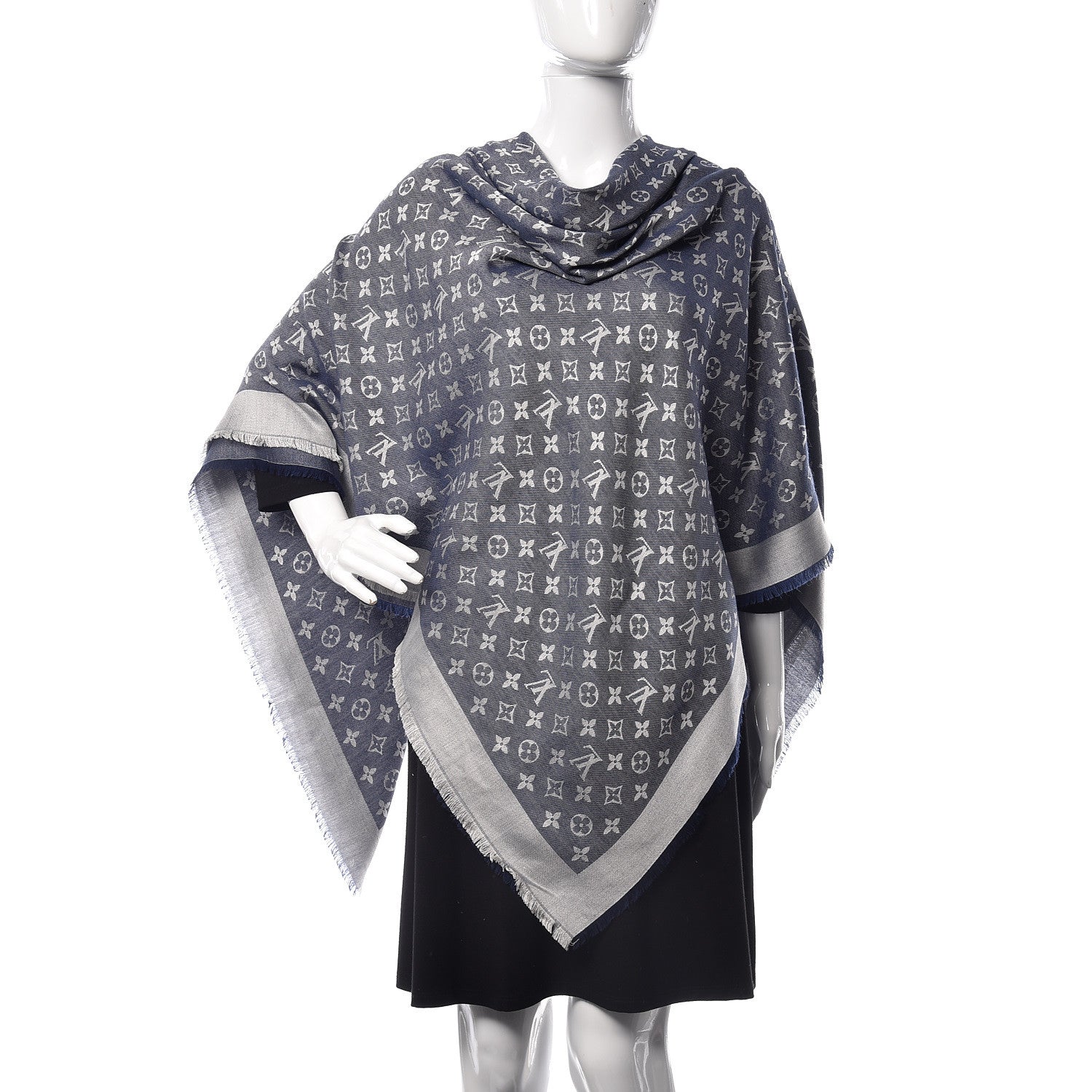 Louis Vuitton Wool Silk Monogram Denim Shawl Blue 2 of 5