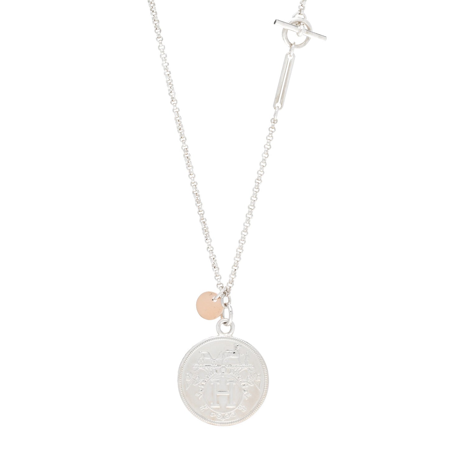 Sterling Silver 18K Rose Gold MM Ex-Libris Long Pendant Necklace
