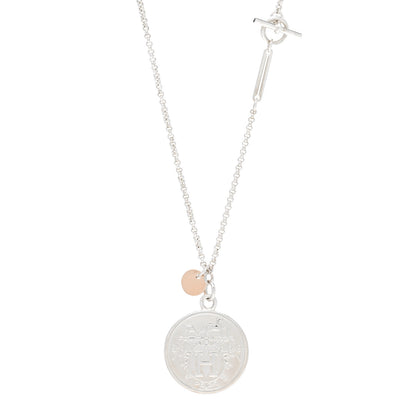 Hermes Sterling Silver 18K Rose Gold MM Ex-Libris Long Pendant Necklace 1 of 8