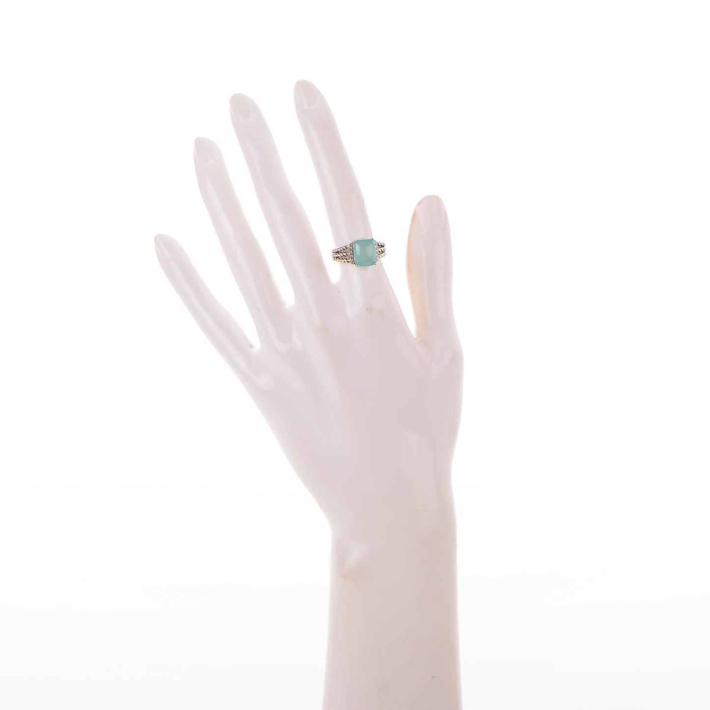 Sterling Silver Pave Diamond Chalcedony 10mm Petite Wheaton Ring 50 5.5