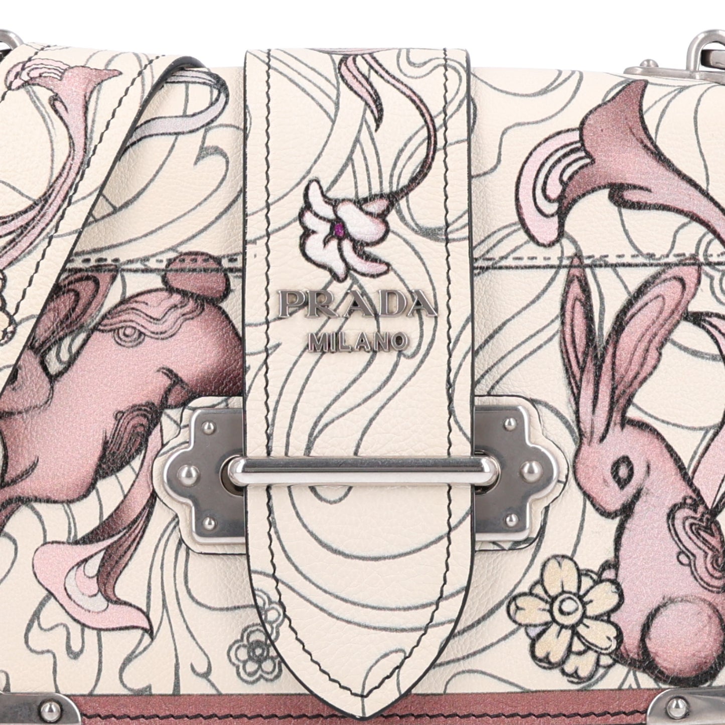 X JAMES JEAN Glace Calfskin Rabbit Print Cahier Bag Opaline