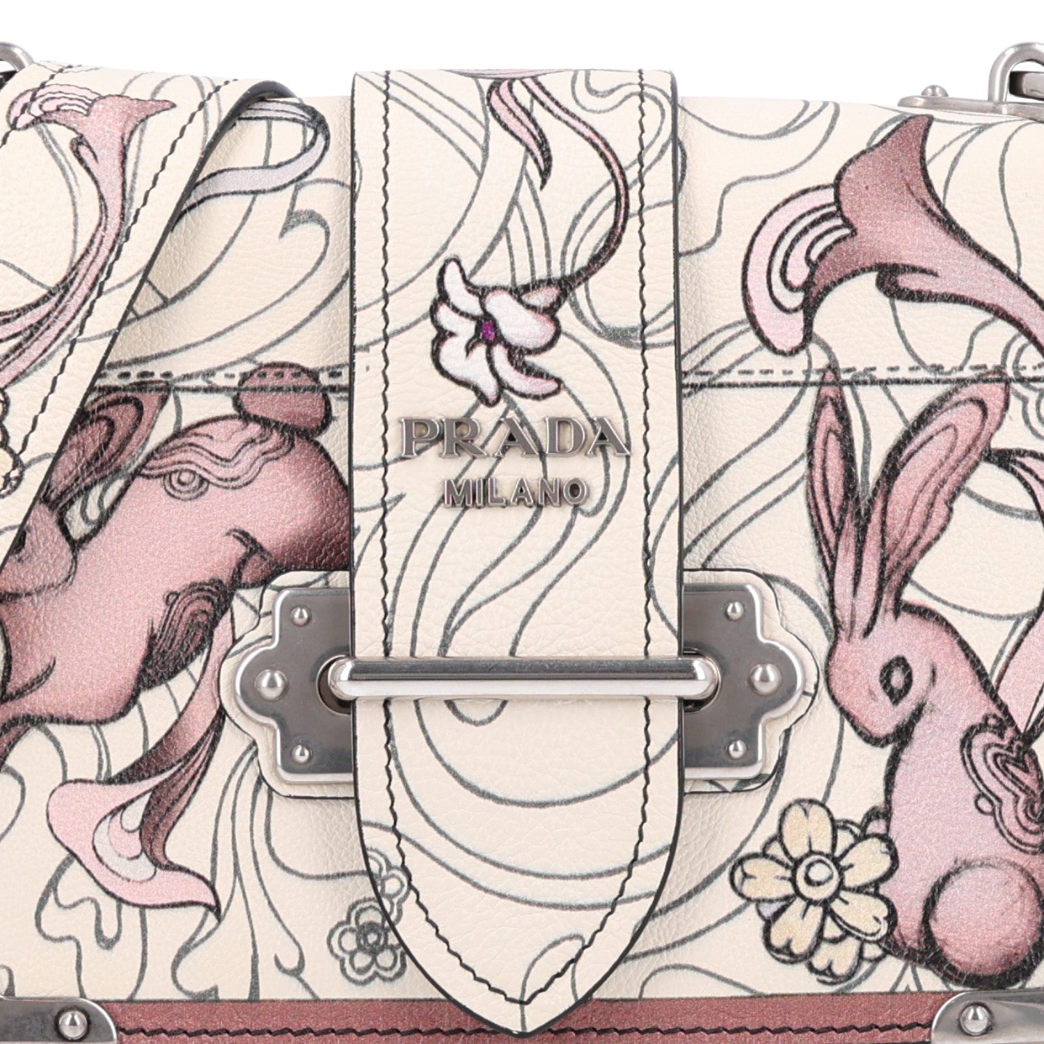 Prada X JAMES JEAN Glace Calfskin Rabbit Print Cahier Bag Opaline 6 of 8