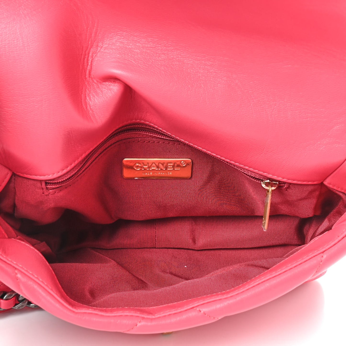 Shiny Lambskin Quilted Medium Chanel 19 Flap Neon Pink