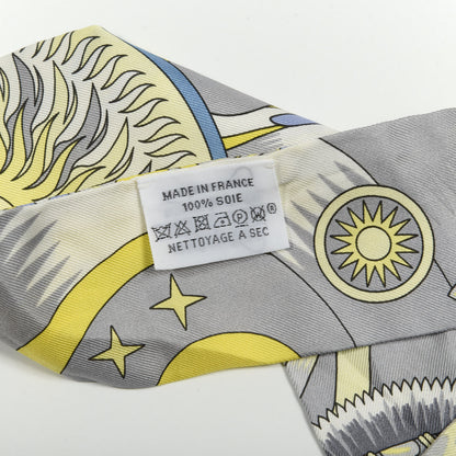 Hermes Silk La Source de Pegase Twilly Jaune Vif Gris Perle 3 of 4