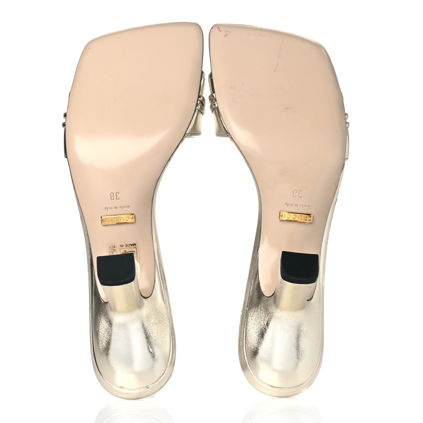 Metallic Nappa Dora Tiger Head Mid Heel Slide Sandals 38 Gold