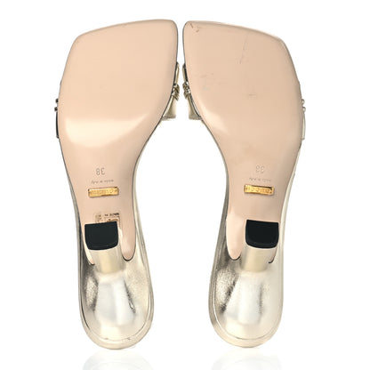 Gucci Metallic Nappa Dora Tiger Head Mid Heel Slide Sandals 38 Gold 5 of 8